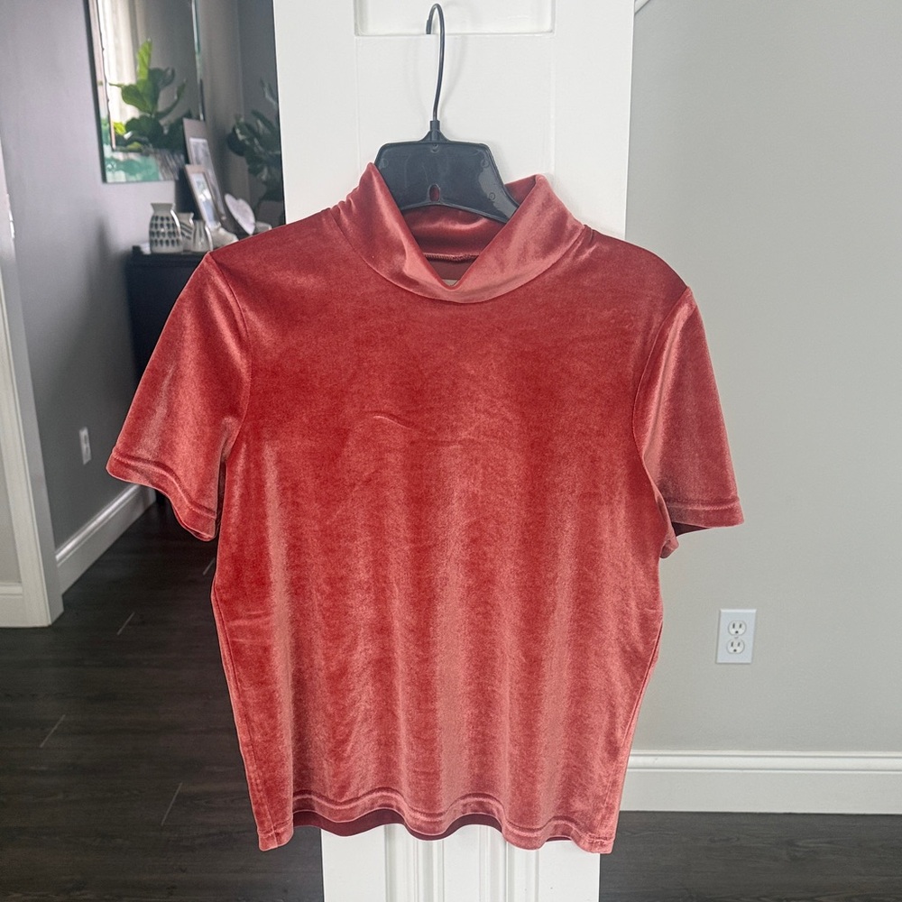 Madewell burnt orange mock neck velvet short sleeve Small - Picture 2 of 5